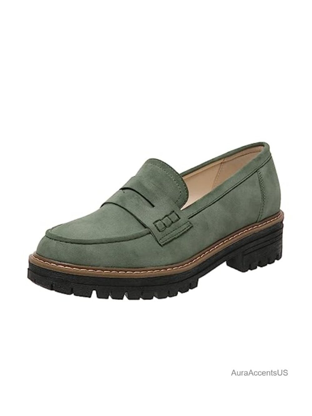 Womens Suede Platform Loafers Chunky Slip On Office Business Casual Shoe